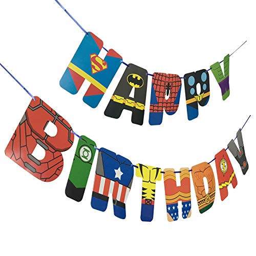 Superhero Happy Birthday Banner Party Supplies for Kids Birthday Party Decoration