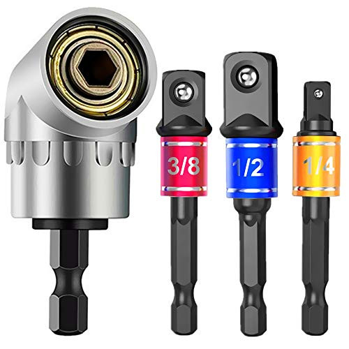 CIGOTU Impact Grade Power Hand Tools Driver Sockets Adapter Extension Set, 3Pcs 1/4 3/8 1/2" Hex Shank Drill Nut Driver Bit Set + 105 Degree Right Angle Driver Extension Screwdriver Drill Attachment CIGOTU Impact Grade Power Hand Tools Driver Sockets Adapter Extension Set, 3Pcs 1/4 3/8 1/2" Hex Shank Drill Nut Driver Bit Set + 105 Degree Right Angle Driver Extension Screwdriver Drill Attachment