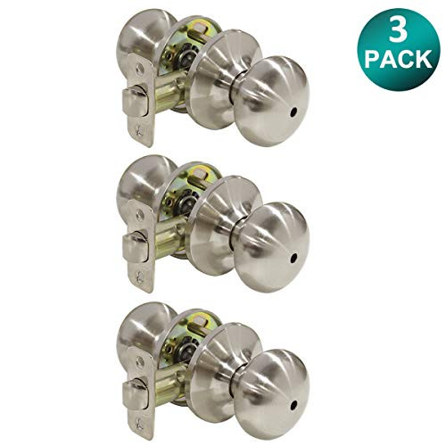 Satin Nickel Privacy Door Knobs Bath/Bed Door Knobs Keyless Lockset for Interior Bathroom and Bedroom with Pin Hole(3 Pack)
