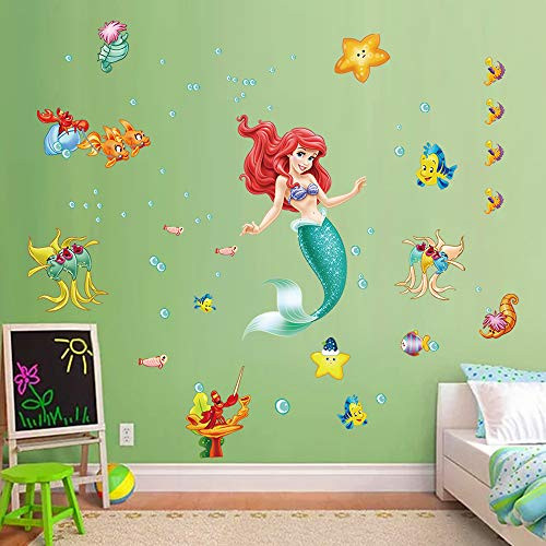 decalmile The Little Mermaid Ariel Wall Stickers Underwater Princess Girls Wall Decals Baby Girls Bedroom Kids Room Wall Decor