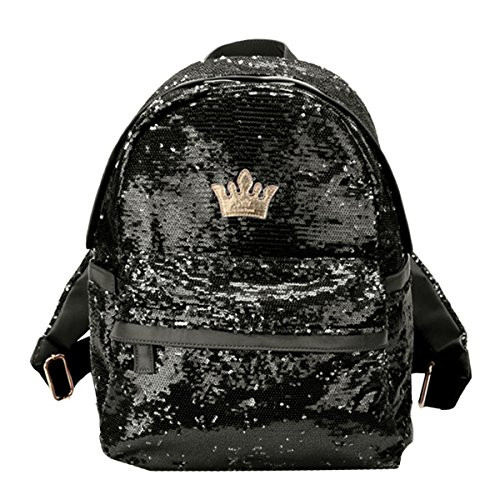 LABANCA Kids Mini Laser Holographic Backpack Sequin Bling Satchel Casual Daypack Black