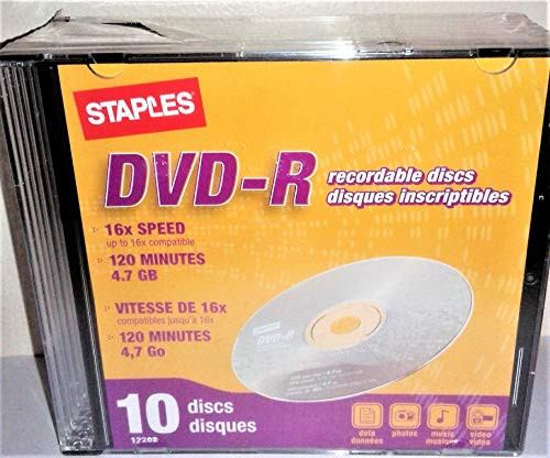Staples DVD-R Recordable Discs, 10/Pack