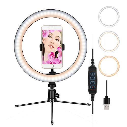Ring Light 10LED Dimmable Desktop Lamp Makeup Selfie Ring Light with Tripod Stand & Cell Phone Holder for YouTube Video/Photography,CUMIZON LED Camera Ringlight for Live Stream