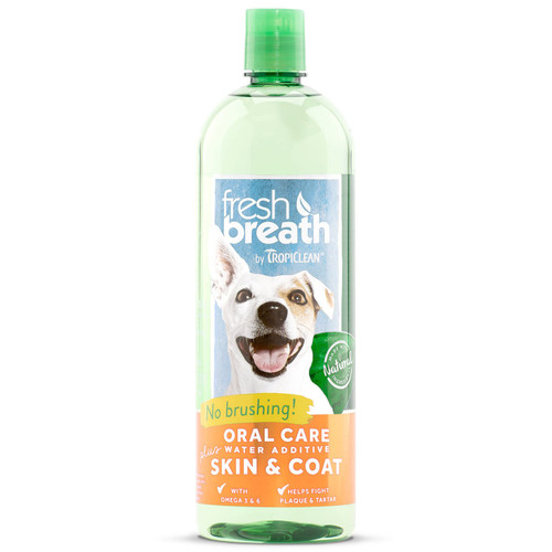 TropiClean Fresh Breath Oral Care Water Additive Plus Skin & Coat, 33.8oz