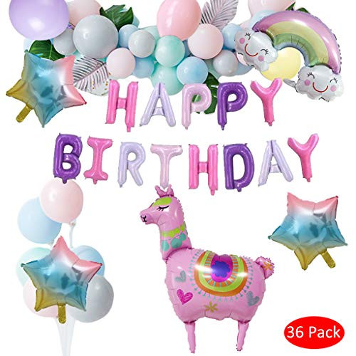 Formemory 36Pcs Aluminum Film Llama Balloons Set,Alpaca Balloon Birthday Party Supplies for Kids Random Color