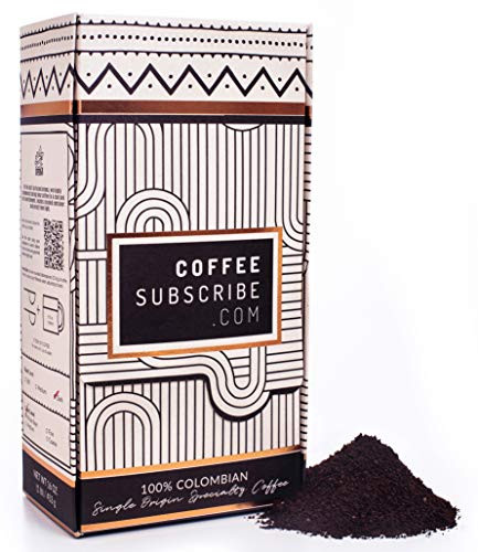 Gourmet Roasted Coffee Grounds - 100% Colombian Single Origin Specialty Coffee, Grounded, Dark Roast (Strong & Bold), Premium Direct Trade Arabica Coffees (1 lb/16 oz bag) by Coffeesubscribe - DM