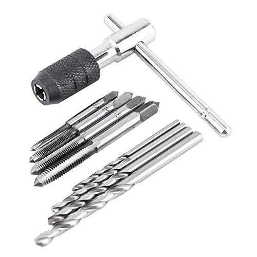TOPINCN Threading Tapping Tool Kit 9PCS/Set Screw Taps & T-Handle Tap Wrench & 2.5~5.2mm Twist Drill Bits Hand Tool Set M3/M4/M5/M6