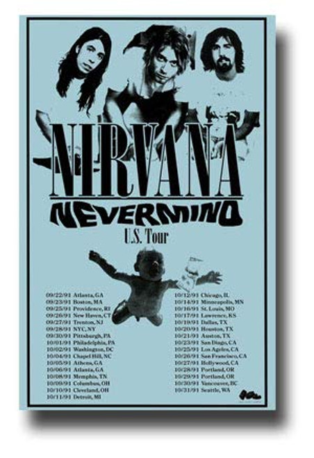 Nirvana Poster Concert Promo 11 x 17 inches Nevermind US Tour Blue