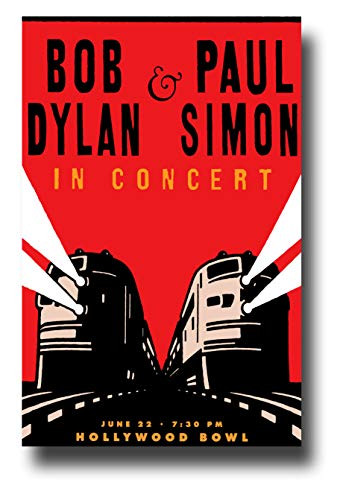 Bob Dylan Poster Concert Promo 11 x 17 inches Paul Simon in Concert Red Two Trains Hollywood Bowl