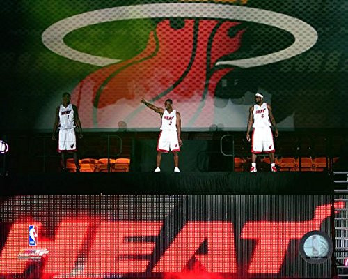 NBA LeBron James, Dwyane Wade, Chris Bosh Miami Heat Welcome Party Photo (Size: 8" x 10")