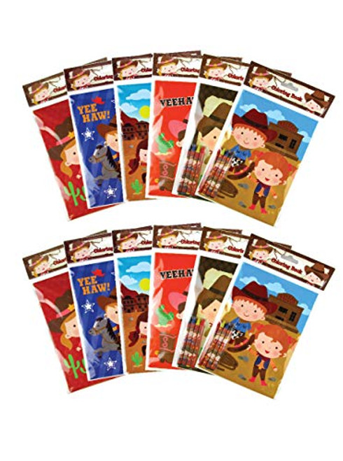 Western Cowboy Cowgirl Coloring Books with Crayons Party Favors, Set of 12