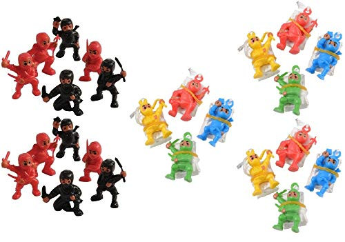 Novelty Treasures 12 Mini Ninja Action Figures and 12 Ninja Paratroopers Birthday Party Goody Bag Set