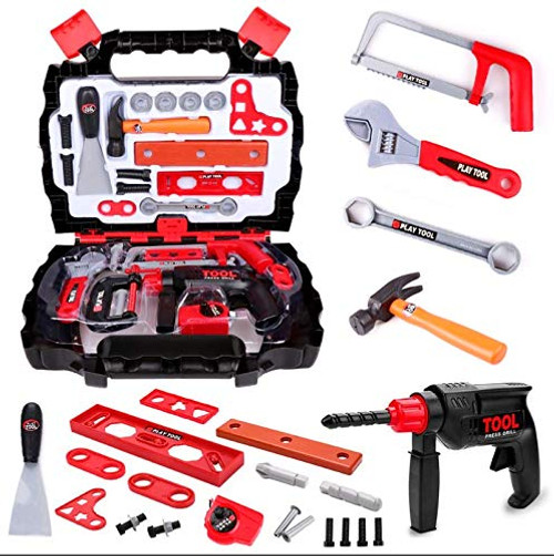 27 Pieces Kids Pretend Play Tool Kit, Boys Construction Toy Tool Sets in Sturdy Case for Toddlers