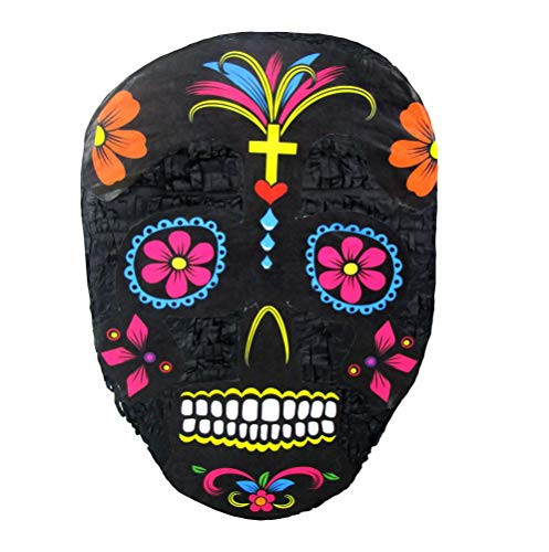 Black Sugar Skull Pinata, Day of the Dead Party Game, Halloween Prop and Decoration