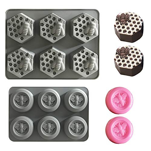 6 Cavity Bee Honeycomb 3D Soap Molds Silicone Mould Tray for Homemade DIY Making Cake Mousse Jelly Candy Chocolate 2Pcs Gray
