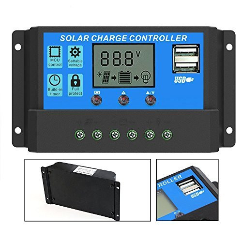 PowMr 40A Solar Charge Controller - Solar Panel Charge Controller 12V 24V Dual USB Adjustable Parameter LCD Display and Timer Setting ON/Off Hours(40A)