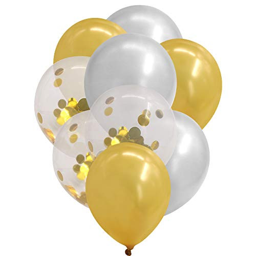 Gold Confetti Balloons,12 inch Silver Metallic Balloons,Gold Metallic Chrome Birthday Balloons and Gold Confetti Balloons for Celebrate Graduation Party Balloons(Gold Confetti Balloon Mixed 01,15pcs)