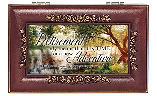 Retirement New Adventure Christian Rose Wood Finish Jewelry Music Box Plays Canon in D
