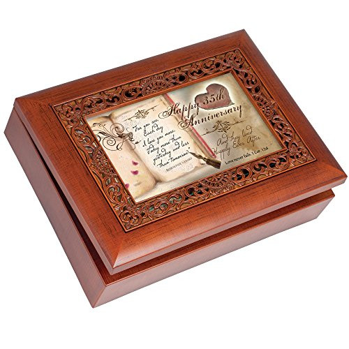Cottage Garden Happy 35th Anniversary Rich Woodgrain Finish with Ornate Inlay Jewelry Music Box - Plays Amazing Grace Cottage Garden Happy 35th Anniversary Rich Woodgrain Finish with Ornate Inlay Jewelry Music Box - Plays Amazing Grace