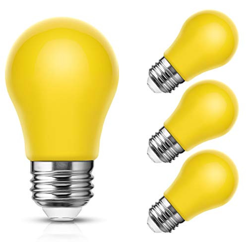 Smartinliving A15 Yellow Light Bulbs, 20W Equivalent LED Bulb, E26 Medium Base, 3W LED Yellow Light Bulb, Perfect for Party Light, Halloween Decorative Light, Home Lighting, Not Dimmable, 4 Pack