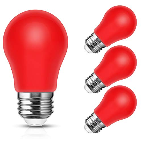 Smartinliving Red Light Bulbs LED 20W Equivalent, A15 3 Watts Red Light Bulbs, Medium Base E26, Party Decoration, Holiday Lights, 250LM, Non-Dimmable, 4 Pack
