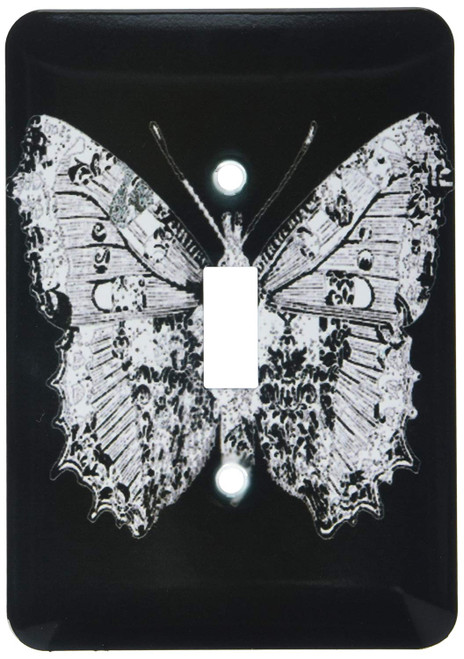 3dRose lsp_61053_1 Pretty Lacy White Butterfly on a Black Background Light Switch Cover