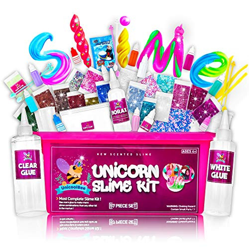 Unicorn Slime Kit for Girls 57pcs -Slime Making Kit and Slime Supplies Kit - 2 in 1 - DIY Slime Kits with Everything - Girls Toys - Make Fluffy, Unicorn,Butter, Cloud Slime - Unicorn Gifts for Girls