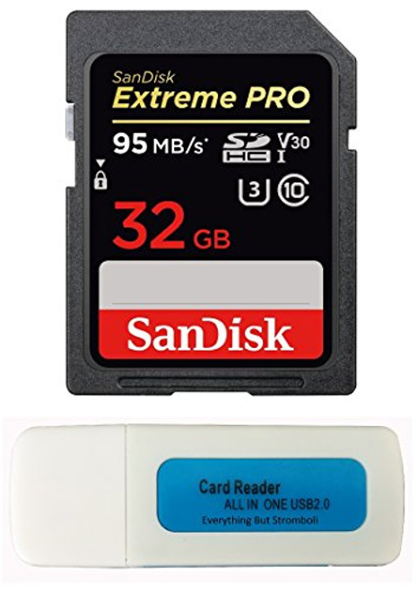 SanDisk 32GB SDHC Extreme Pro Memory Card Works with Canon EOS R, M50, M100 Mirrorless Camera 4K V30 UHS-I (SDSDXXG-032G-GN4IN) with (1) Everything But Stromboli (TM) Combo Reader