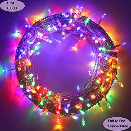 MYGOTO Outdoor Christmas led String Lights 100 LEDs 10M/33FT Dimmable String Fairy Lights Transparent String 8 Modes for Bedroom Patio Garden Gate Yard Party Wedding Decoration Extendable (Multicolor)