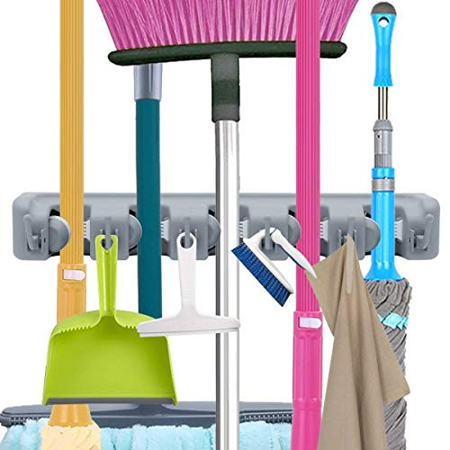 D. NANNY Mop Broom Holder, Broom Organizers, Garden Tools Wall Mounted Commercial Organizer Saving Space Storage Rack for Kitchen Garden Garage Offices(5 Position with 6 Hooks) by WorldSeng