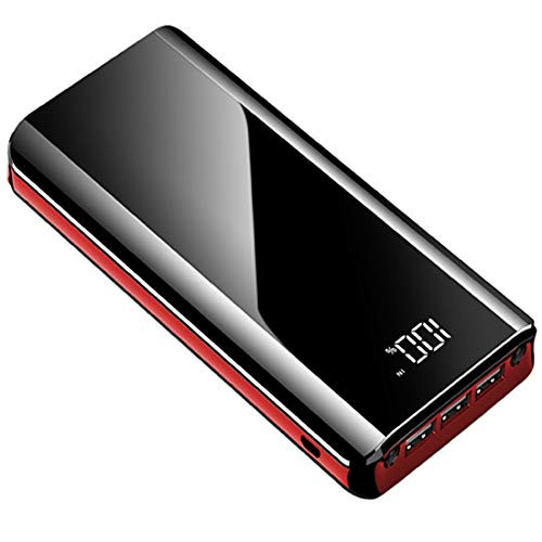 Power Bank 20000mAh Portable Charger with LED Light, Battery Pack with Three Outputs, LCD Display, High Capacity External Battery Backup for iPhone, Samsung Galaxy, ipad and Other Devices (Red)