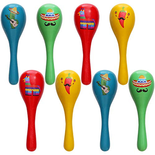 Ruisita 8 Pieces Wooden Maracas Noisemaker Colorful Mini Neon Maracas with 4 Different Styles for Mexican Fiesta Party Favors Classroom Musical Instruments