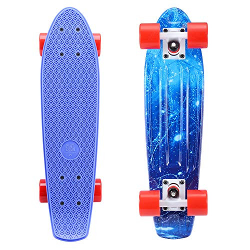 Playshion Complete 22 Inch Mini Cruiser Skateboard for Beginner with Sturdy Deck Blue 1