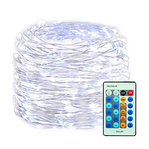 Decute 99 Feet 300 LEDs Copper Wire Fairy Lights Dimmable with Remote Control, Christmas String Lights with UL Listed for Party Wedding Bedroom Christmas Tree, Cool White Decute 99 Feet 300 LEDs Copper Wire Fairy Lights Dimmable with Remote Control, Christmas String Lights with UL Listed for Party Wedding Bedroom Christmas Tree, Cool White