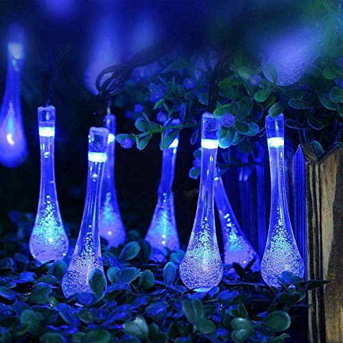 CUIFULI Solar Powered String Lights 30LED Solar 20FT Waterdrop Raindrop Teardrop Starry Fairy Lights Waterproof Outdoor String Lights for Patio Wedding Pathway Party Home Garden Decoration Blue
