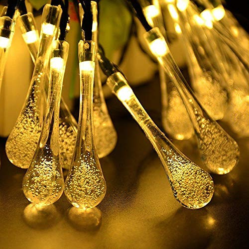 CUIFULI Solar Powered String Lights 30LED Solar 20FT Waterdrop Raindrop Teardrop Starry Fairy Lights Waterproof Outdoor String Lights for Patio Wedding Pathway Party Home Garden Decoration Warm White
