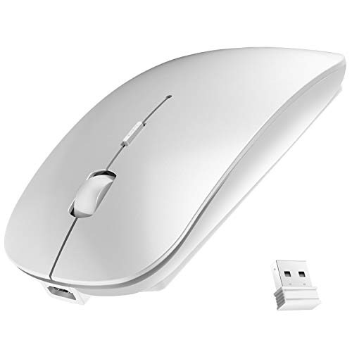 Rechargeable Wireless Mouse,2.4G Slim Silent Click Wireless Optical Mice, 3 Adjustable DPI - Less Noise, Portable Mobile Wireless Mouse for Notebook, PC, Laptop, Computer, MacBook (Silver)