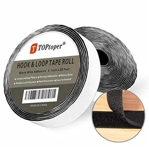 Tape Roll 1 Inch x 32.8 Feet Strips with Self Back Adhesive by TOPtoper Hook and Loop Tape Roll (Black)