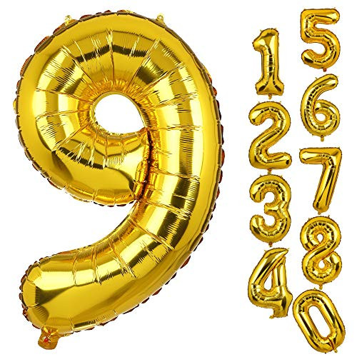 Big Number 9 Balloons Gold Mylar Foil Helium Balloons Birthday Party Decorations for Anniversary 9th Birthday Party