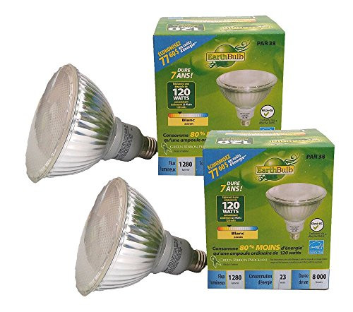 Set of 2 Earth Bulb CFL White 3000K PAR38 1280 Lumens 23 Watts Equivalent to 120 Watts Energy Saver Flood Light