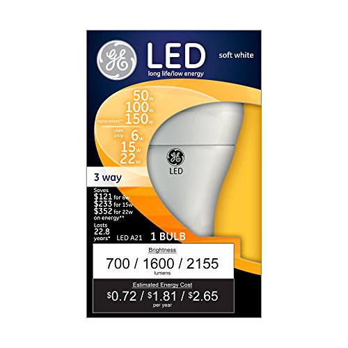 GE Lighting 92119 3-Way LED 50/100/150-watt Replacement A21 Bulb with Medium Base, Soft White, 1-Pack