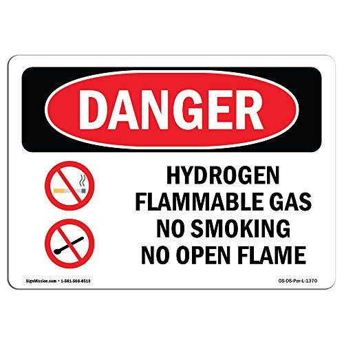 OSHA Danger Sign - Hydrogen Flammable Gas No Smoking Open Flame | Vinyl Label Decal | Protect Your Business, Construction Site, Shop Area |  Made in The USA