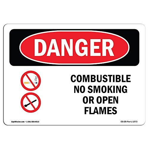 OSHA Danger Sign - Combustible No Smoking Or Open Flames | Rigid Plastic Sign | Protect Your Business, Construction Site, Shop Area |  Made in The USA