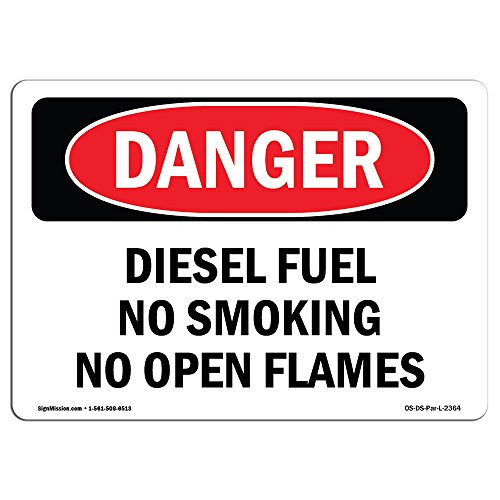 OSHA Danger Sign - Diesel Fuel No Smoking No Open Flames | Rigid Plastic Sign | Protect Your Business, Construction Site, Shop Area |  Made in The USA