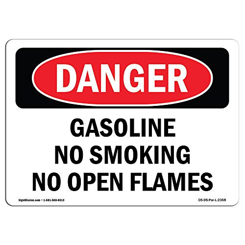 OSHA Danger Sign - Gasoline No Smoking No Open Flames | Rigid Plastic Sign | Protect Your Business, Construction Site, Warehouse & Shop Area |  Made in The USA