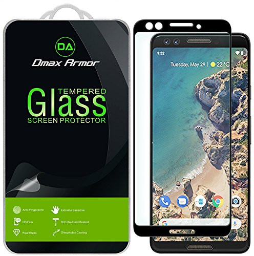 [2-Pack] Dmax Armor for Google (Pixel 3) Tempered Glass Screen Protector, [Full Screen Coverage][3D Curved Glass] Anti-Scratch, Anti-Fingerprint, Bubble Free, (Black)