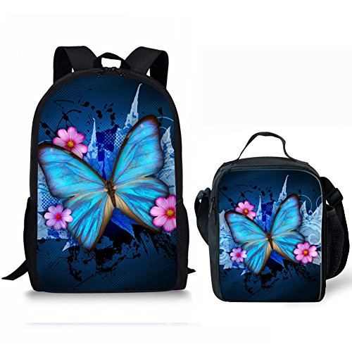 doginthehole Butterfly Print Backpack One Set 2 Piece Boy Girls Shoulder School Bags