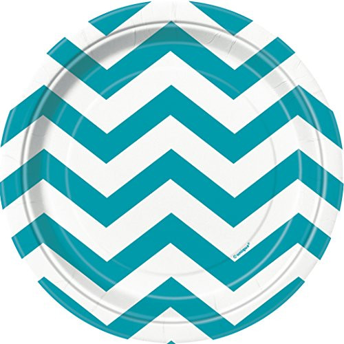 Teal Chevron Paper Cake Plates, 8ct