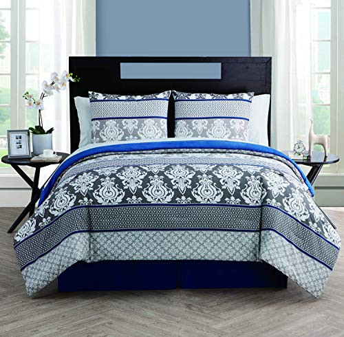 VCNY Home Beckham Ikat Medallion 6 Piece Bed-in-A-Bag Comforter Set, Twin, Blue