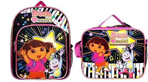 Dora the Explorer Flower Black 10" Mini Toddler Backpack Plus Lunch Bag